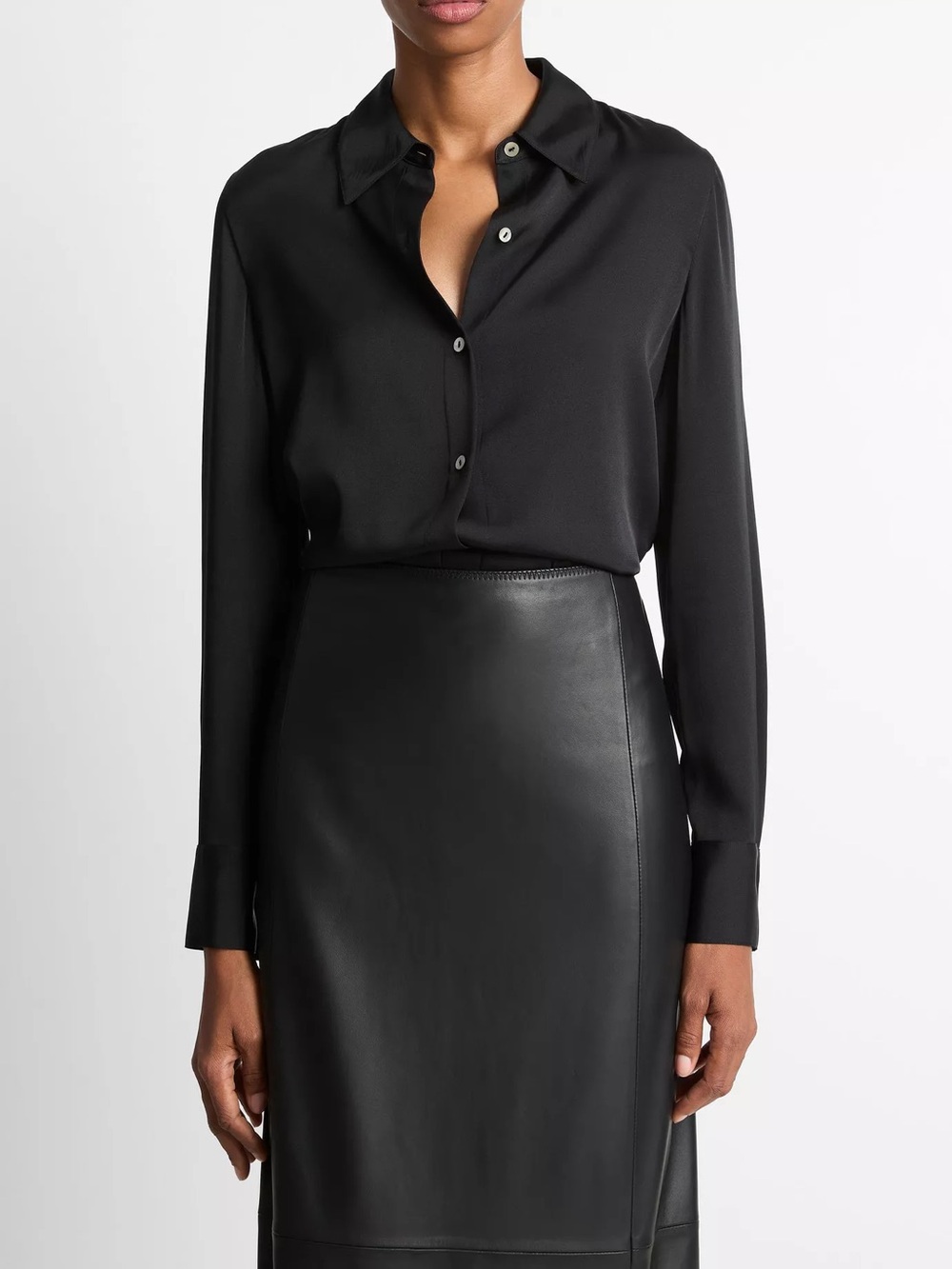 Vince Silk Slim Button-Front Blouse